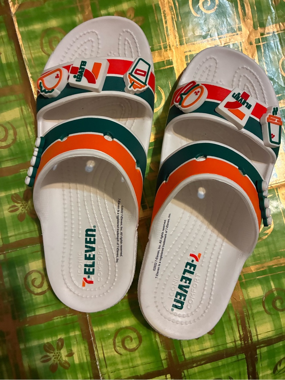 Adult size Crocs White, Green & Orange Slide Sandals Mens 7